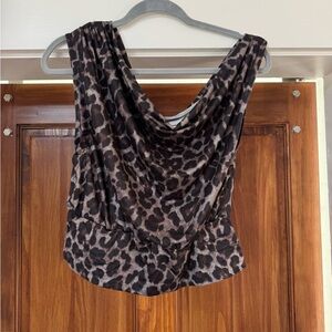SHEIN Brown Leopard Print Drape Blouse